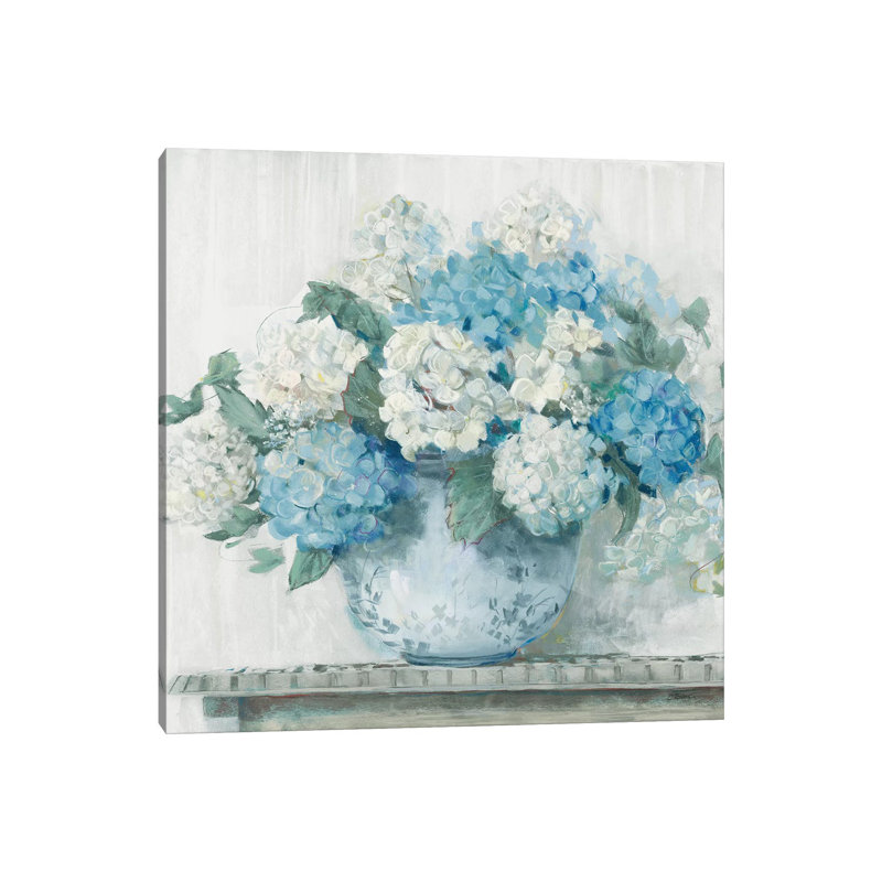 «Blue Hydrangea Cottage Crop» par Carol Rowan, H 48 po x l 48 po x P 1,5 po, Toile tendue