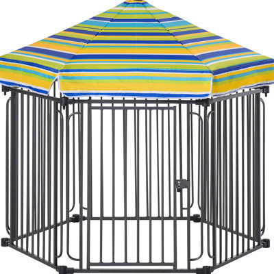 Cage extérieure pour parc pour animaux 48 po x 41 po, chenil en métal robuste avec toit, porte verrouillable et structure, couverture de toit de cage, cadre solide verrouillable