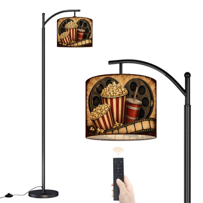 Lampe sur pied à arc avec abat-jour ajustable Film rétro noir rouge classique Cinéma Popcorn film sur pied Lampe sur pied 3 températures de couleur à intensité variable Grand mât avec interrupteur au pied pour la chambre à coucher