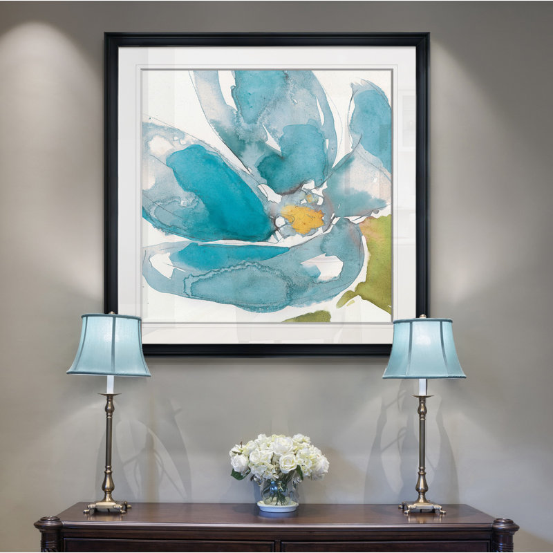« fleur splash i », peinture, H 16 po x l 16 po x P 1,5 po, Cadre noir
