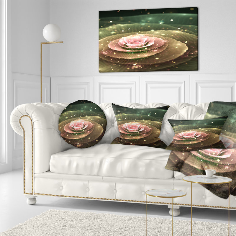 Coussin décoratif à imprimé floral rose avec gouttelettes d'eau