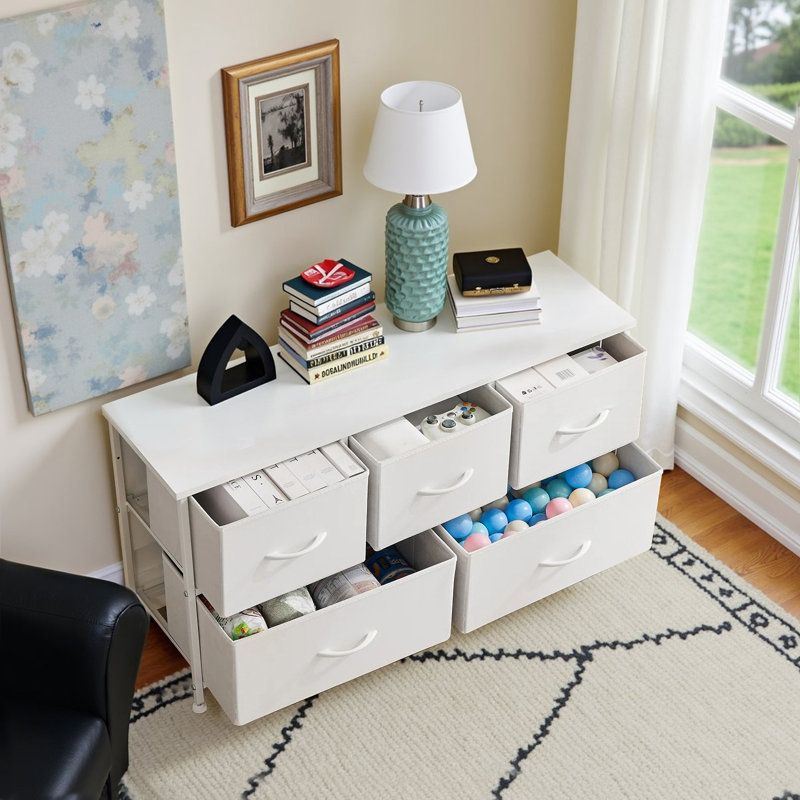 Dresser For Bedroom, 5 Storage Drawers, Wide Closet Chests Organizer Tower Furniture With Top Metal Frame For Clothes, Kids Room, Living Room, Hallway, Entryway