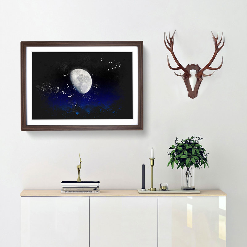 Close Up Of The Moon - Single Picture Frame Print on MDF, Walnut Framed, 33cm H x 45cm W x 2cm D