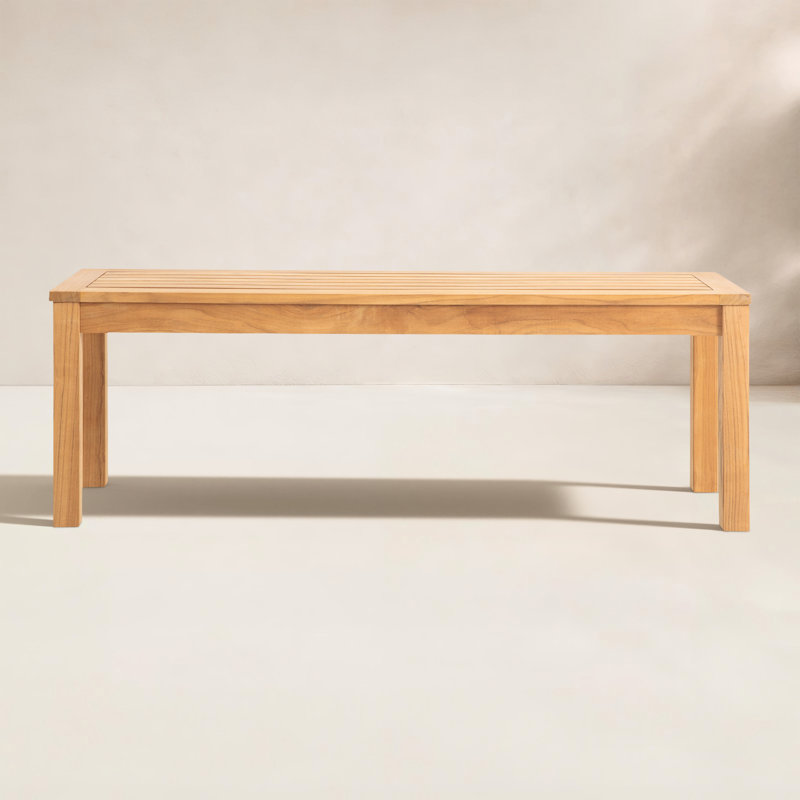 Solid Teak Wood Slatted Outdoor Bench