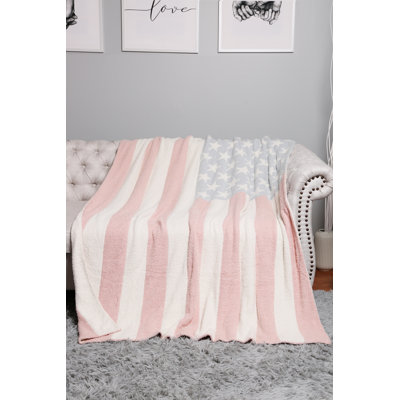 American Flag Pattern Luxury Soft Throw Blanket - PINK/BLUE