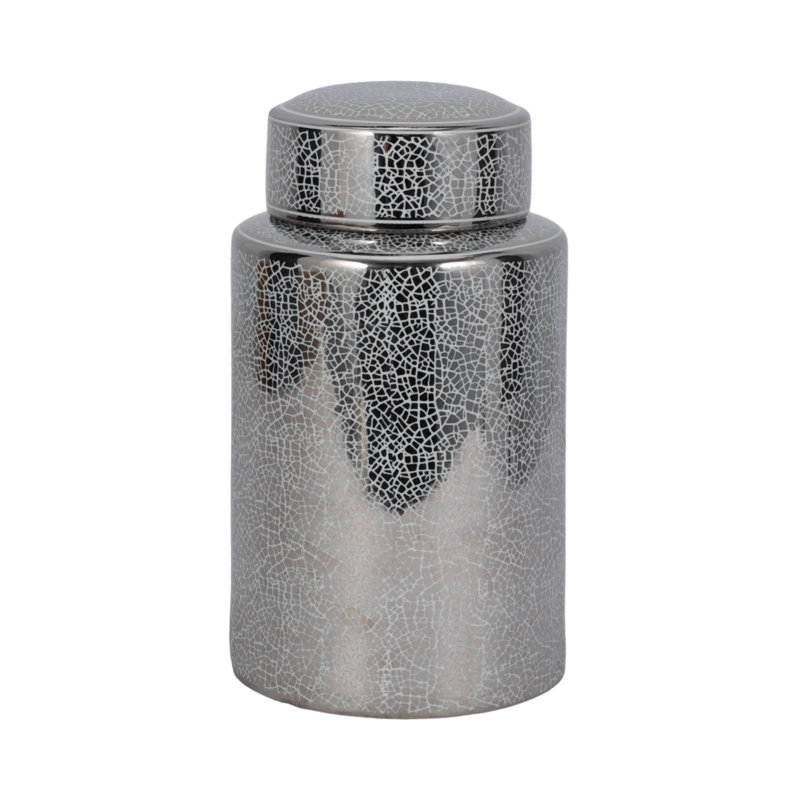 Pot décoratif en céramique Margareta, H 11,81 po x l 7,09 po x P 8,09 po, Argent craquelé