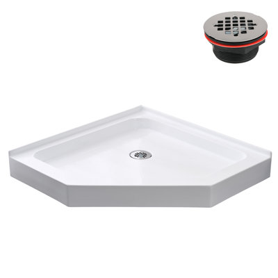 Base de douche 36 po x 36 po en acrylique blanc brillant avec bonde de coin, bonde incluse