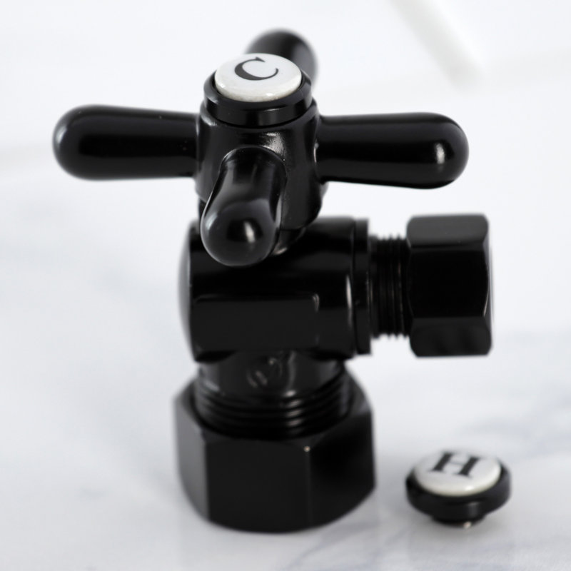 Kingston Brass Vintage 5/8-Inch OD Comp x 3/8-Inch OD Comp Quarter-Turn Angle Stop Valve, Matte Black