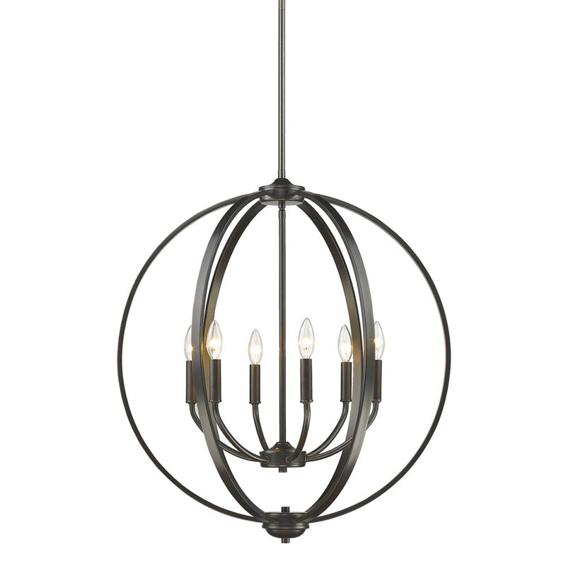 Lustre globe à 6 lumières Petitt, Bronze étrusque, Pas d'abat-jour