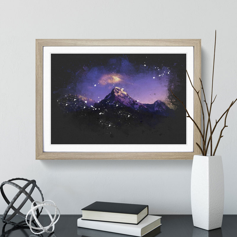 Mountains in Nepal at Night - Picture Frame Graphic Art Print, 62cm H x 87cm W x 2cm D, Oak Framed