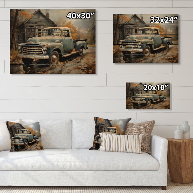 Impression de camionnette Atmospherique II sur bois, H 24 po x l 32 po x P 0,78 po