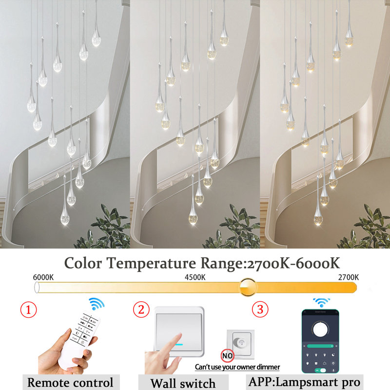 Natya 12 - Light Crystal Dimmable LED Teardrop Chandelier, Silver