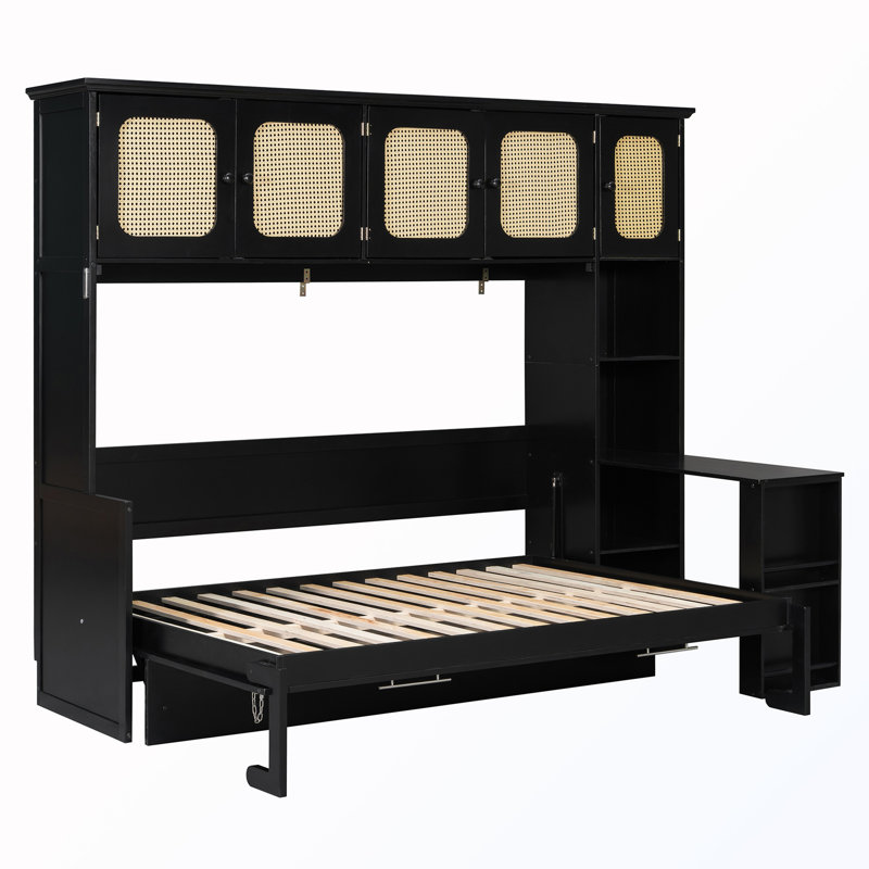 Lit escamotable double avec bureau et armoires, Noir
