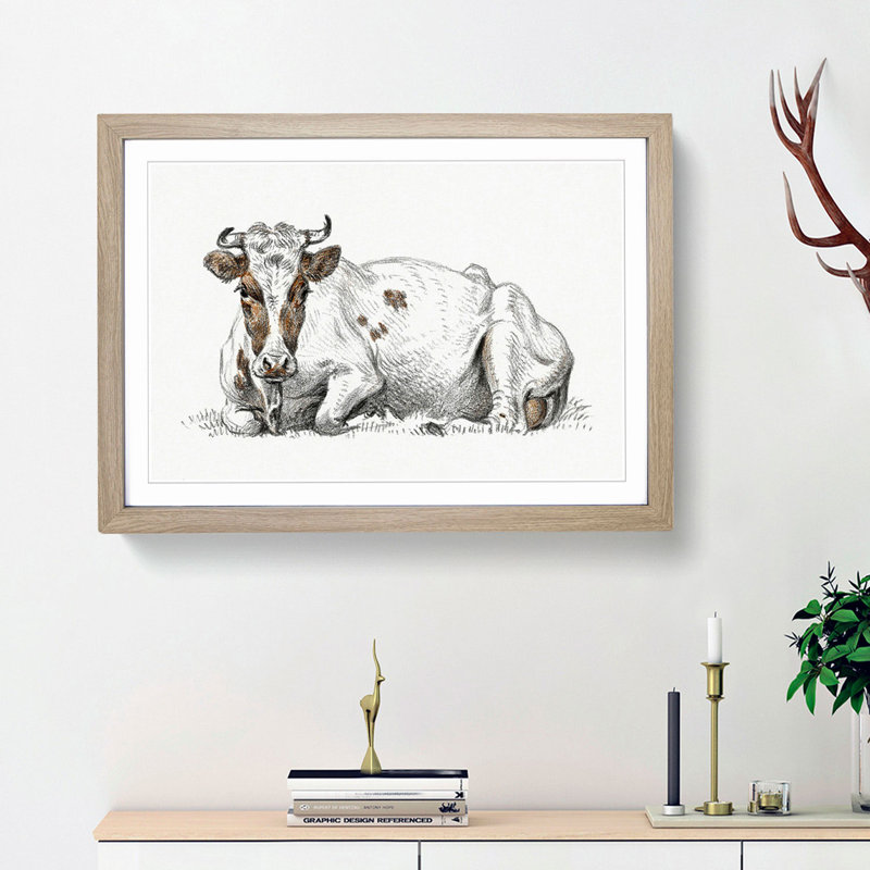 A Lying Cow by Jean Bernard - Framed Print, Oak Framed, 24cm H x 33cm W x 2cm D