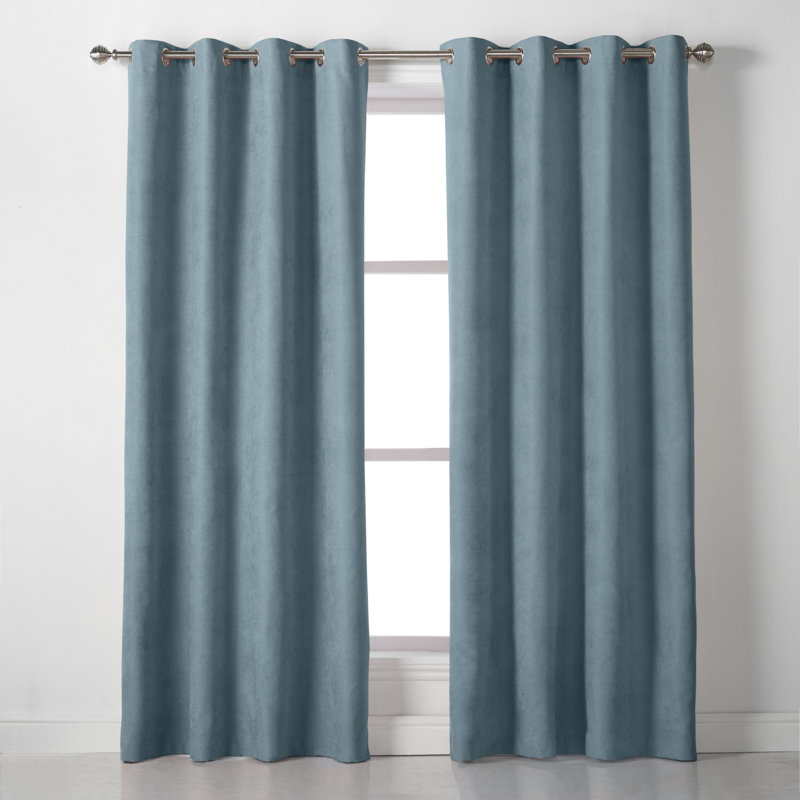 Nalaiyah Velvet Chenille Eyelet Room Darkening Curtains, Teal, 142cm Width x 229cm Drop