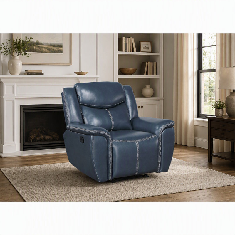 Fauteuil inclinable rembourré Brier Blue avec accoudoirs, revêtement en similicuir lisse et mécanisme d'inclinaison manuel pour un confort optimal