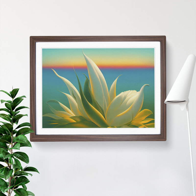 Timeless Tropical Flowers - Single Picture Frame Painting, 46cm H x 64cm W x 2cm D, Walnut