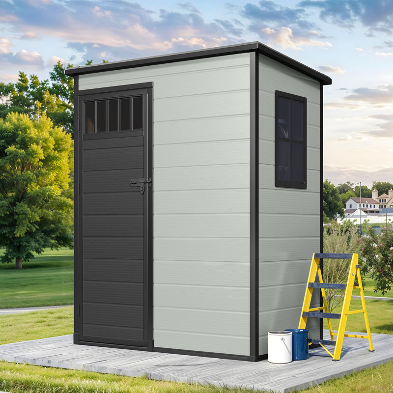  5x3ft Outdoor Storage Shed With Side Windows, Gray