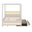Grand lit plateforme à baldaquin tapissier avec lumières DEL, lit gigogne simple, 3 tiroirs de rangement