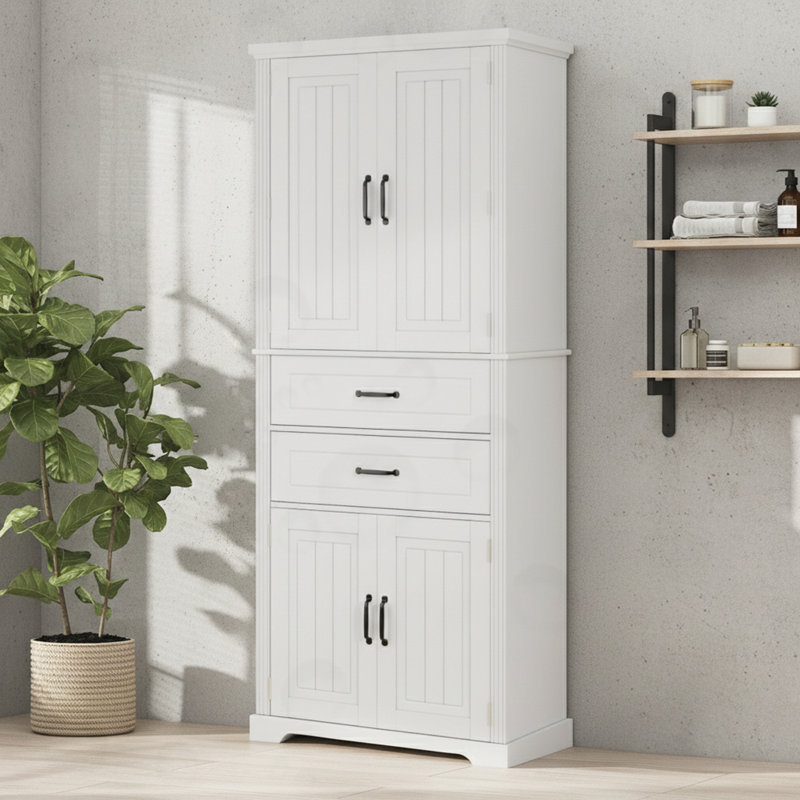 Armoire de rangement avec 2 tiroirs et tablette réglable, Blanc