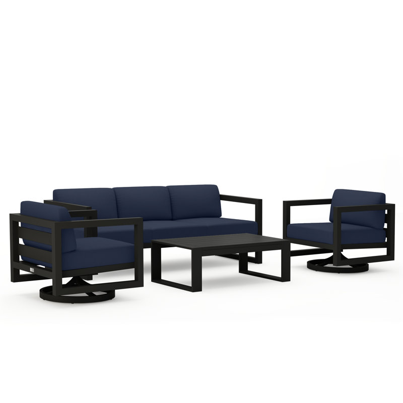 Avion 4 Piece Sofa Set With Swivel, Slate, Spectrum Indigo Sunbrella®