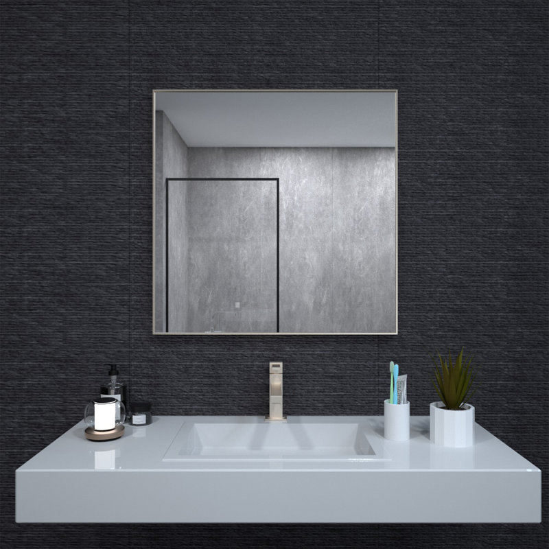 1.3" Thick Rectangle Metal Framed Bathroom Vanity Mirror, Decorative Mirror Wall Mirror with Tempered Glass, Brushed Nickel