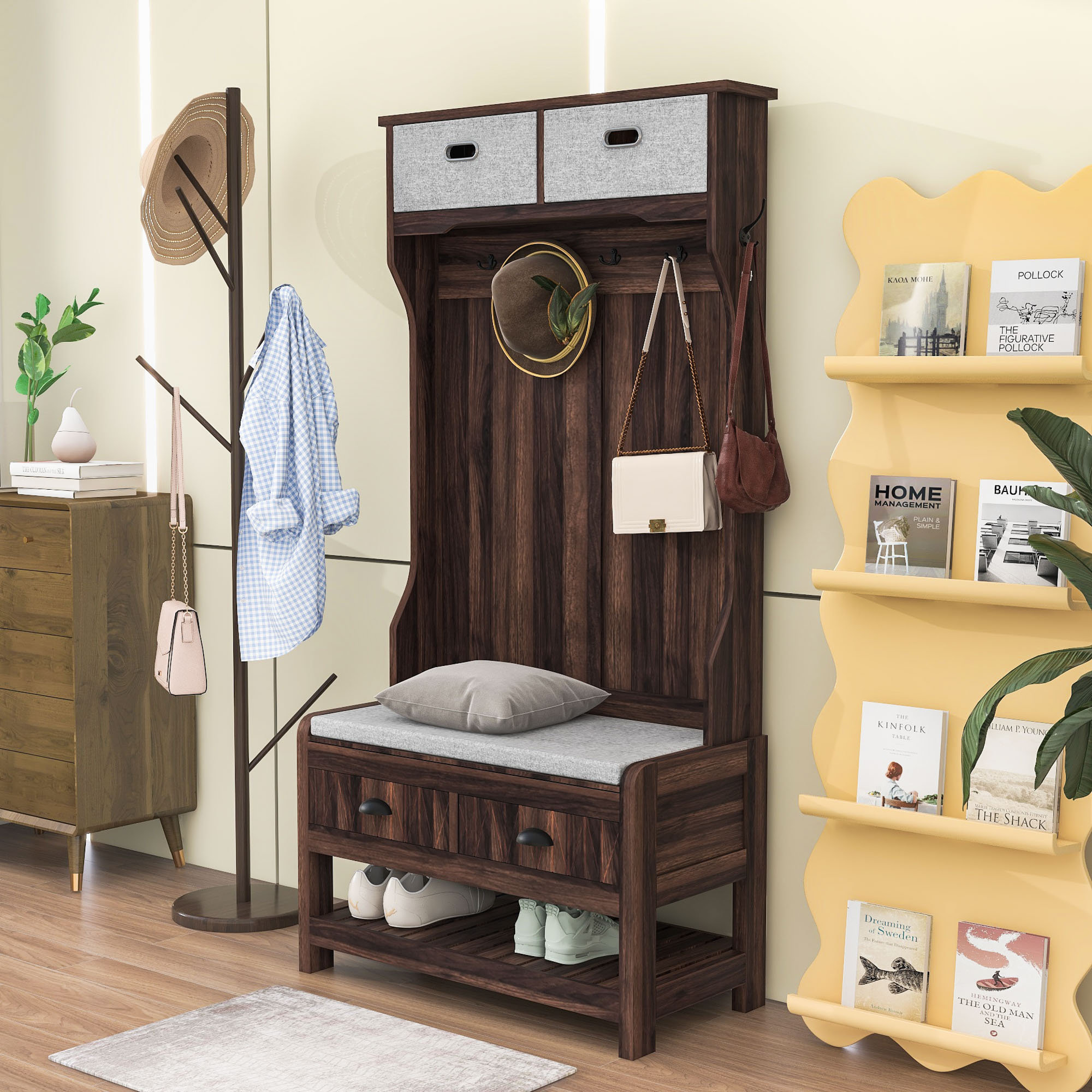 Elegant Multi-functional Hall Tree with Storage and Bench