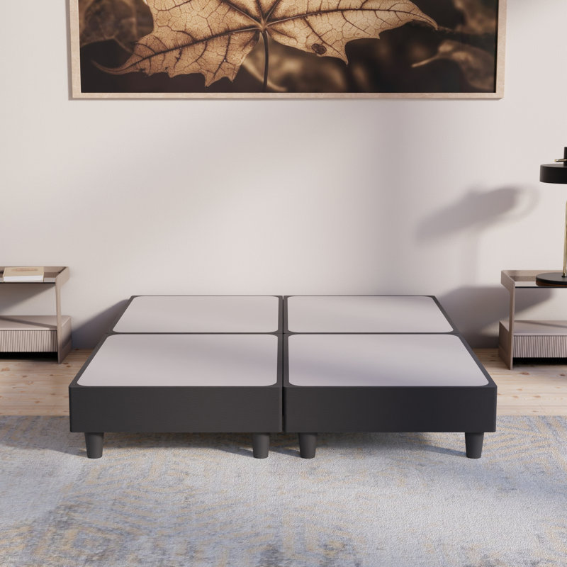 4" Wood Foldable Box Spring/Foundation With Legs For Mattress Support, Heavy-Duty Structure, Fully Assembled, No Need For Bed Frame, Queen, Black