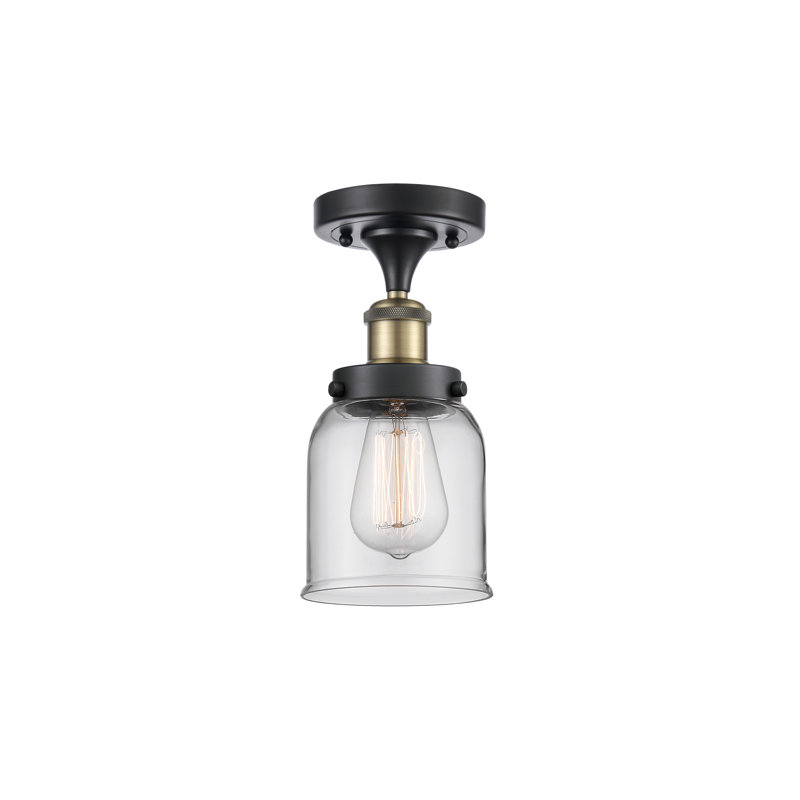 Plafonnier semi-encastré 1 lumière Ballston Urban Bell, Noir / laiton antique, H 11 po x l 5 po x P 5 po, Clair