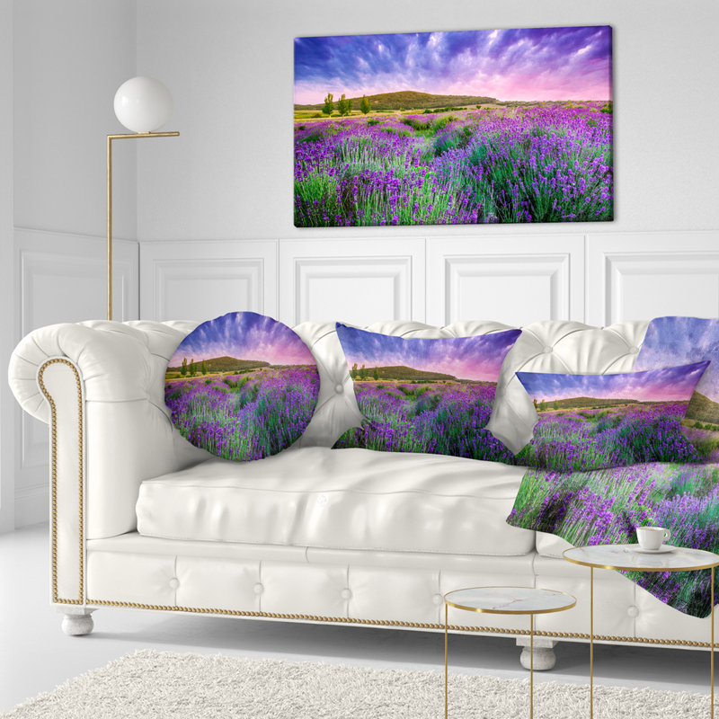 Coussin d'été imprimé champ de lavande à Tihany, Rectangle 12" x 20"