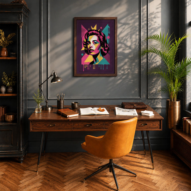 Neon Portrait Abstracted Modern - Print, Walnut, A3 - 42.0 x 29.7 cm