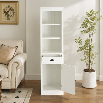 75'' Freestanding 5-Tier Display Book Shelf With 1 File Drawer, Farmhouse Bookcase With Storage & Cabinet, Modern Wooden Organizer Pantry For Hallways Living Room, Kitchen, Home, Office - White