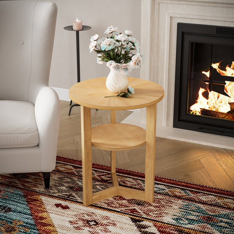 Table de bout à piédestal avec rangement Freyha, H 24 po x l 19,3 po x P 19,3 po, Chêne