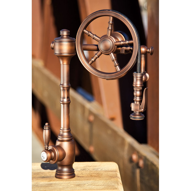 Wheel Pulldown Faucet, Distressed American Bronze