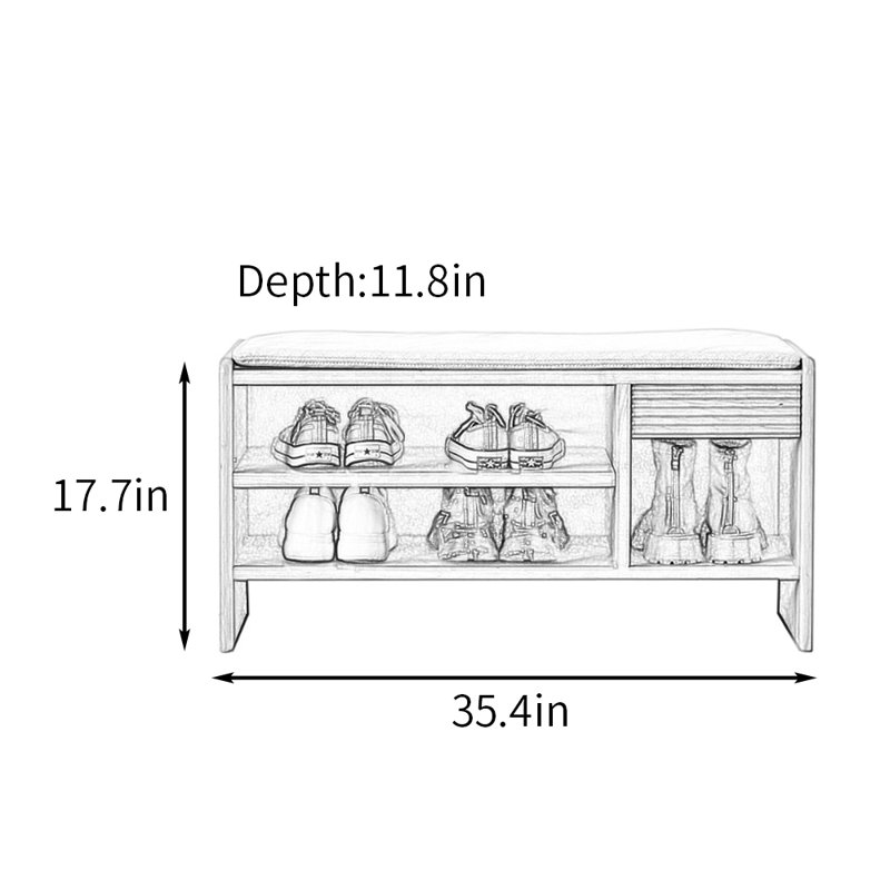 35.4in Shoe Storage Bench, Green/Natural Wood