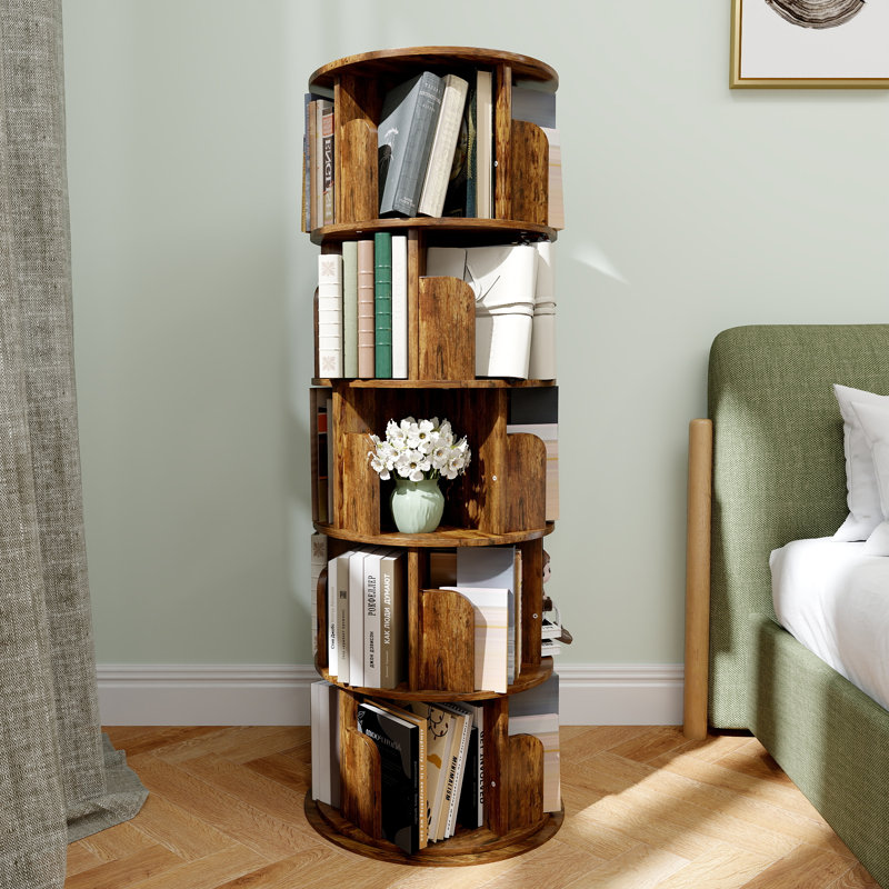 Hildelind 360° Rotating Bookcase, Storage and Display Bookshelf for Home Office and Living Room, Brown