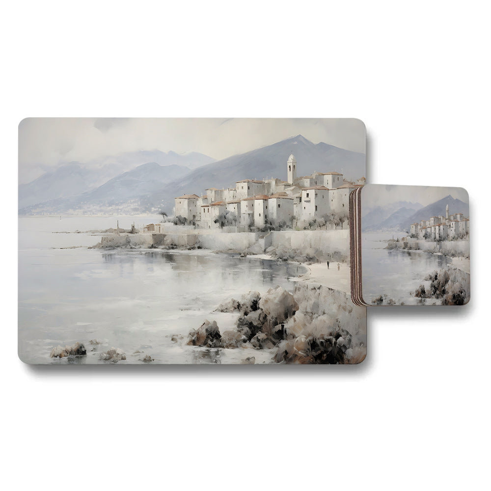 Placemat And Coaster Set Coastal Town Landscape By The Sea