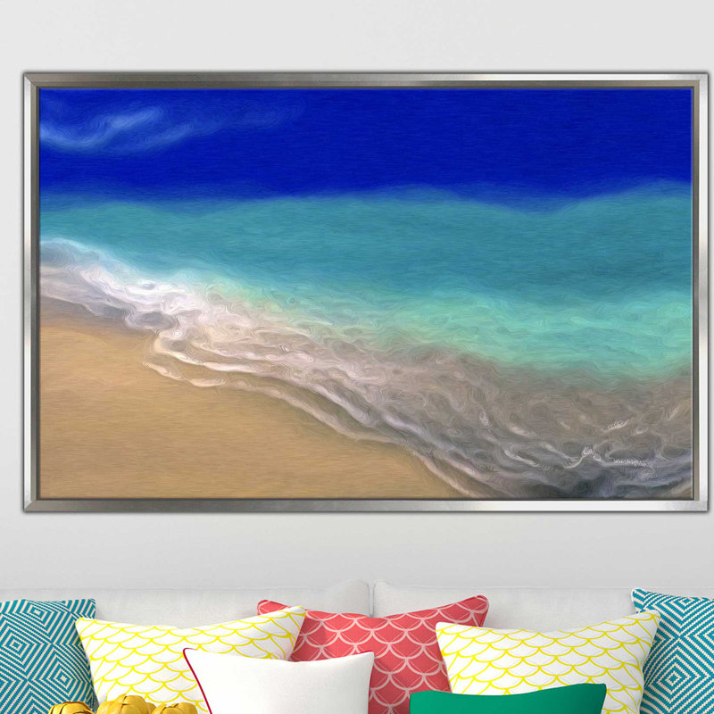 " Beach Scene " by Mark Lawrence, 27.5" H x 43.5" W x 2" D, Silver Floater Frame
