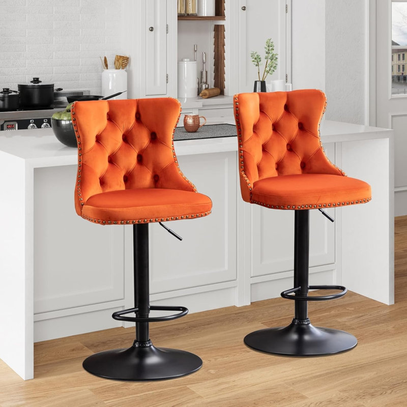 Tabouret de bar pivotant à hauteur réglable Zager, Noir, Orange, 2