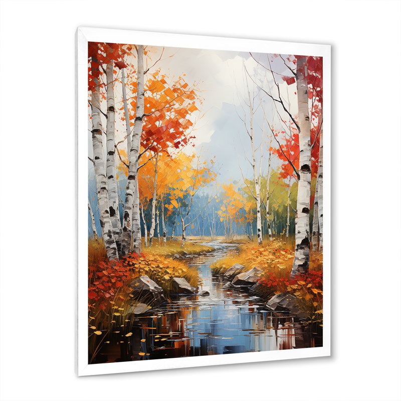 Birch Woods Autumn Harmony V, reproduction d'art sur toile encadrée, Cadre photo blanc, H 44 po x l 34 po x P 1,5 po