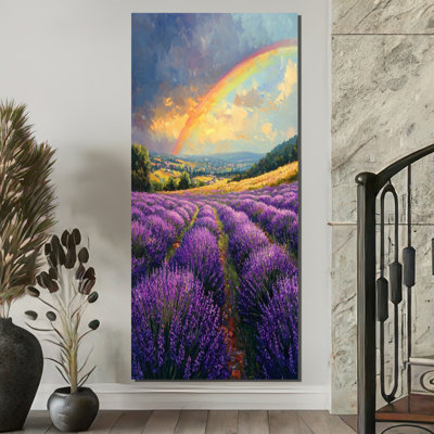 Inshaal Rainbow Over The Lavender Fields - impression sur toile encadrée arc-en-ciel