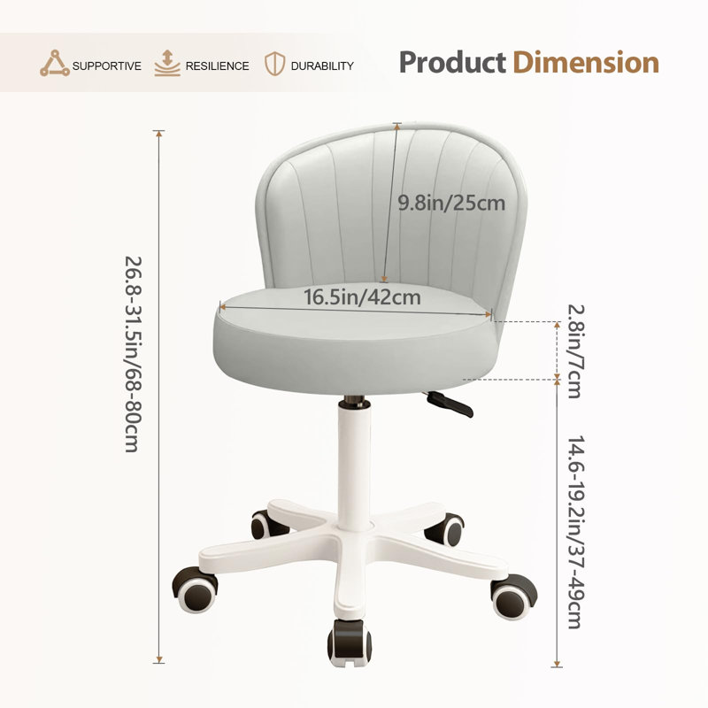 Chaise de coiffeuse ronde sans accoudoirs, pivotante et réglable en hauteur, en cuir PU blanc, idéale pour un travail de type spa.