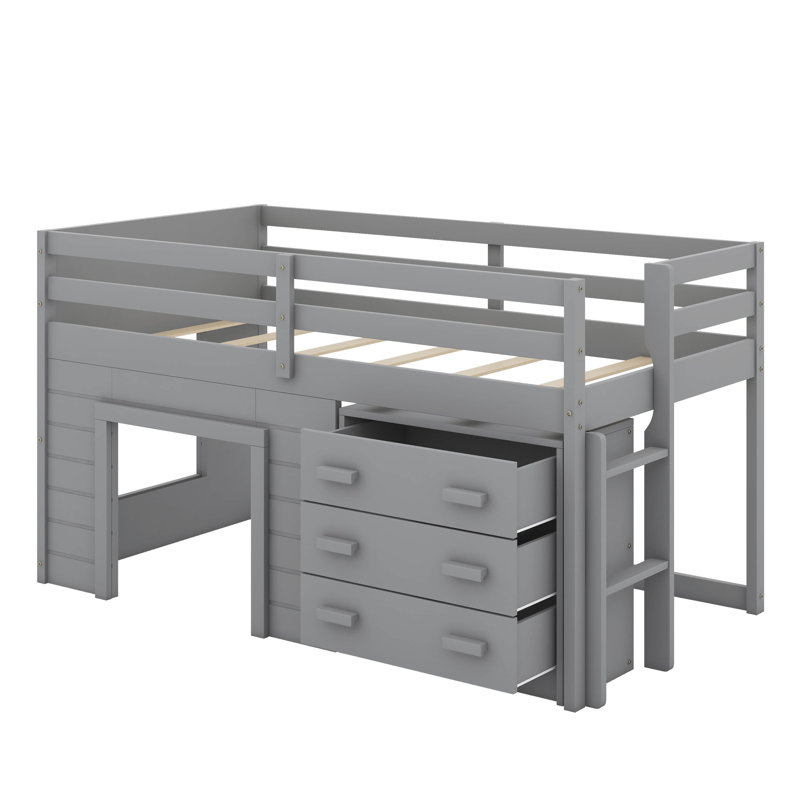 Lit mezzanine simple avec armoire et tablette, Grey