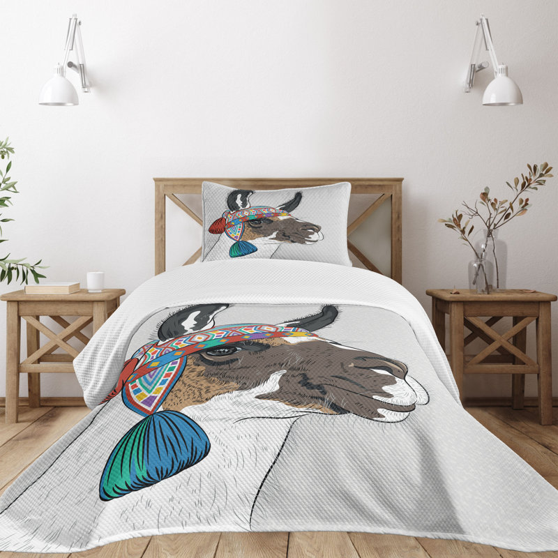 Ambesonne Llama Bedspread Set Abstract Pattern Multicolor, 76 cm H x 51 cm W