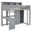 Lit mezzanine en bois avec plusieurs tablettes de rangement et garde-robe-319379487