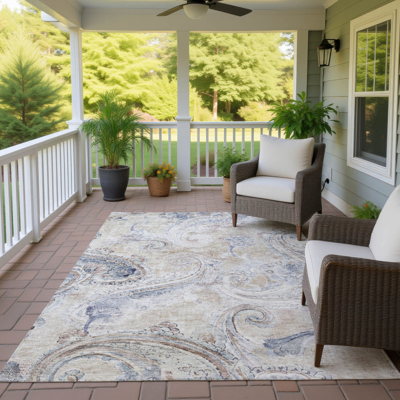 Machine Washable Indoor/Outdoor Chantille ACN2747 Paisley Rug, 3' x 5', Beige