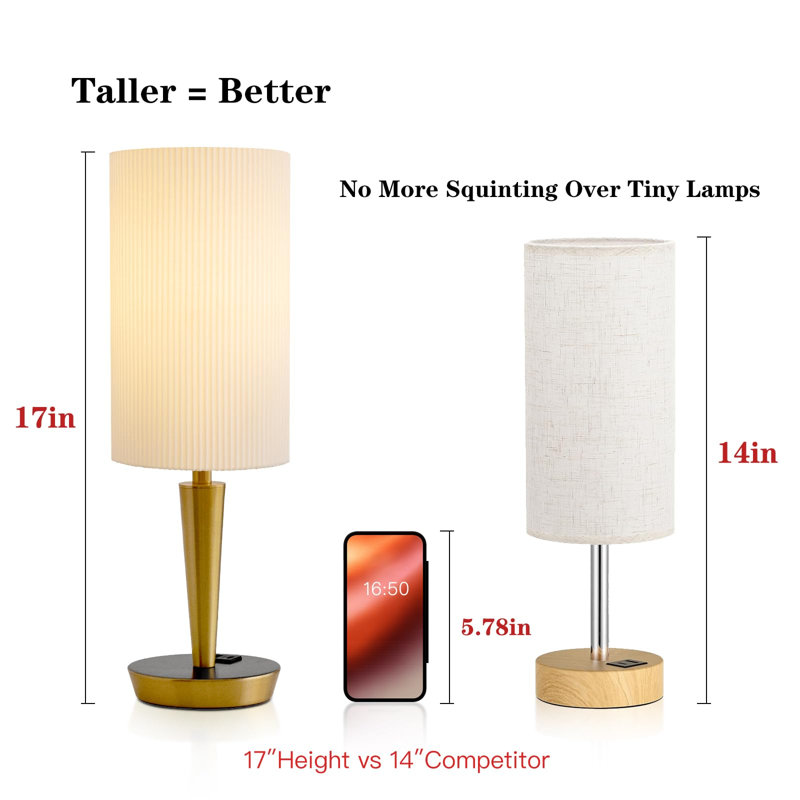 Lampe de chevet tactile en bronze avec ports de chargement USB-C et USB-A, intensité lumineuse réglable sur 3 niveaux, ampoule E26 incluse