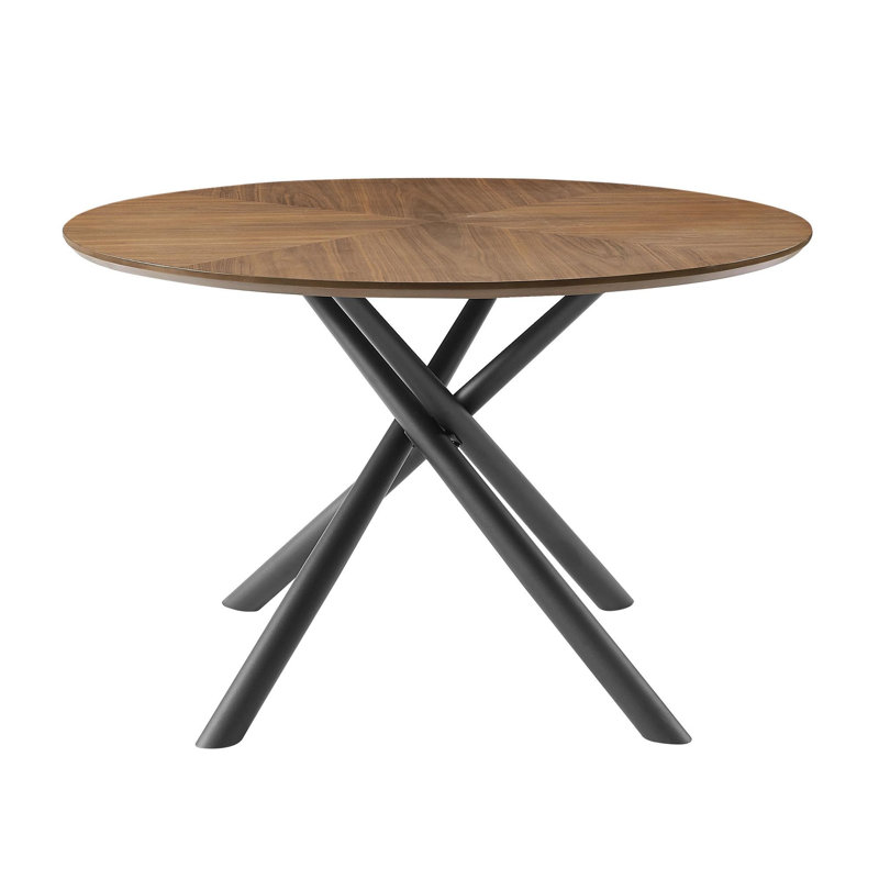 Ellierose Round Metal Base Dining Table, Walnut, 47.25" W x 47.25" L