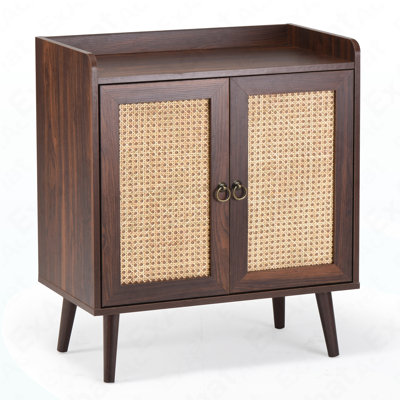 Rattan Decorated Credenza Console Table - Bar Liquor & Storage Sideboard Buffet Cabinet