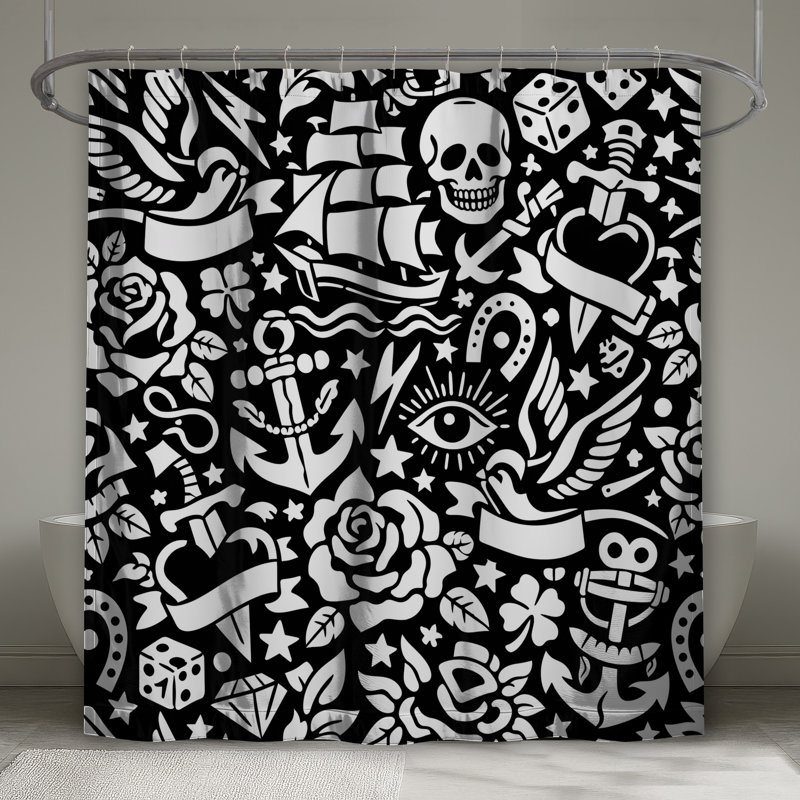 Nautical Tattoo Motifs Shower Curtains Extra Long, 70in W x 93in H